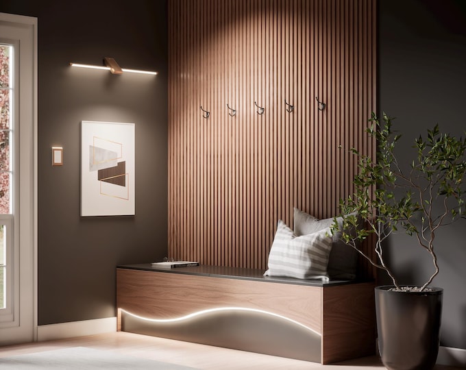 Contemporary Wooden Bench with LED Light | Stylish Entryway Furniture for Modern Homes