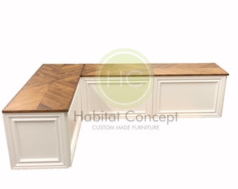 Custom Chevron L-Shaped Corner Bench With Storage - Kitchen Breakfast Nook - Banquette Dining Seating - Handcrafted in USA