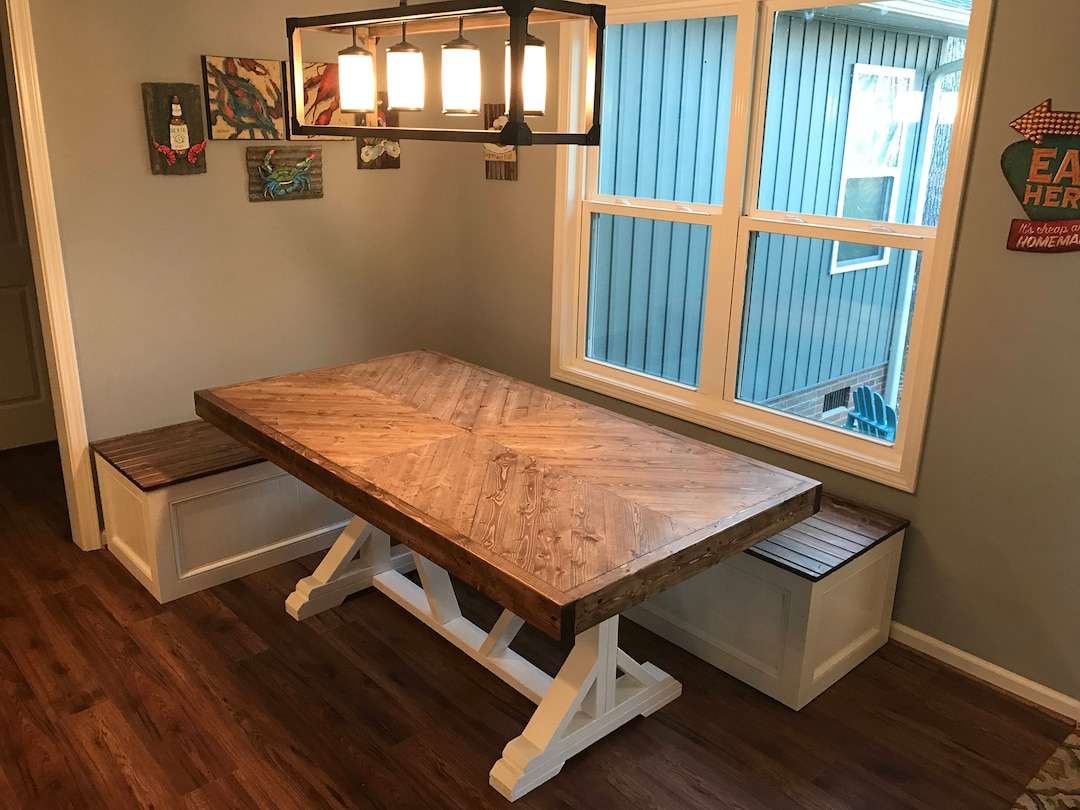 Corner Farmhouse Dining Set Bench Table Etsy