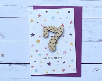Age Seven Wooden Birthday Card