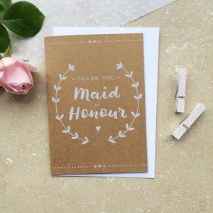 Tarjeta de agradecimiento de dama de honor rústica