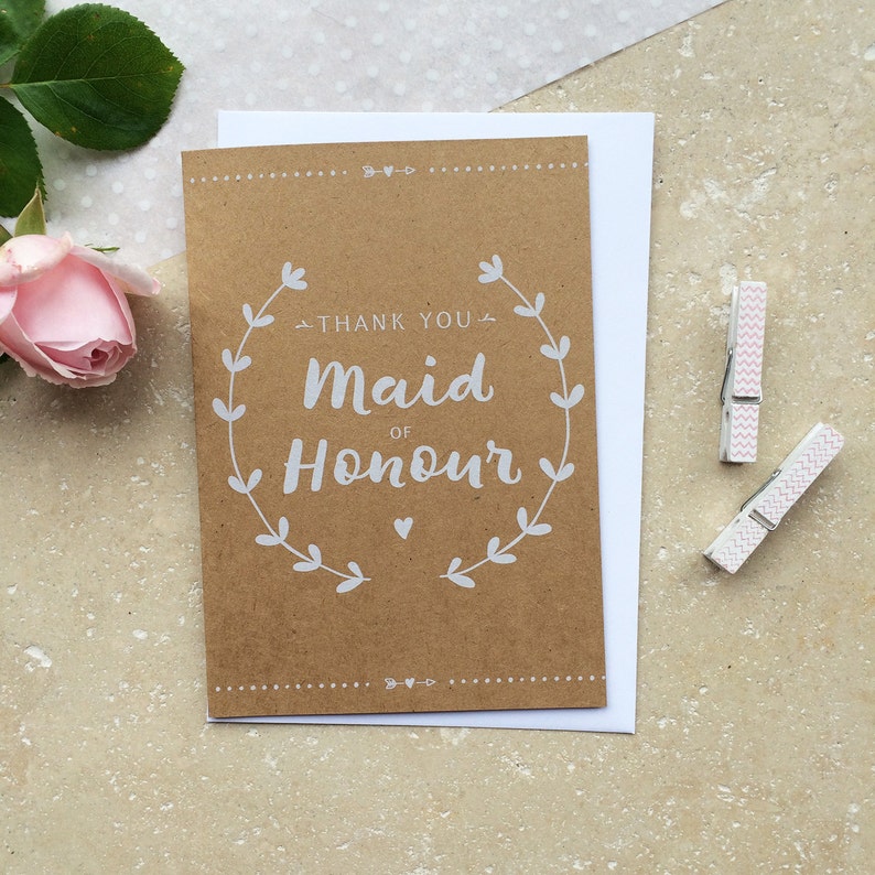 Rustic Maid of Honour Thank You Card image 1