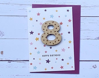 Age Eight Wooden Birthday Card