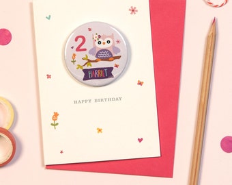 Owl Birthday Card |Personalised Girl's Birthday Card | Girls Age Badge Card