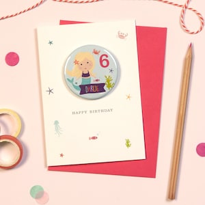 Carte d’anniversaire sirène | Carte d’anniversaire de fille personnalisée | Carte d’insigne d’âge des filles