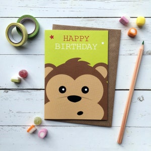 Carte d’anniversaire de singe mignon | Carte d’anniversaire de singe de Kawaii pour des enfants