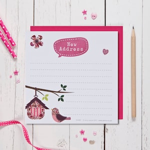 Jolie carte d’annonce d’adresse neuve de Birdie