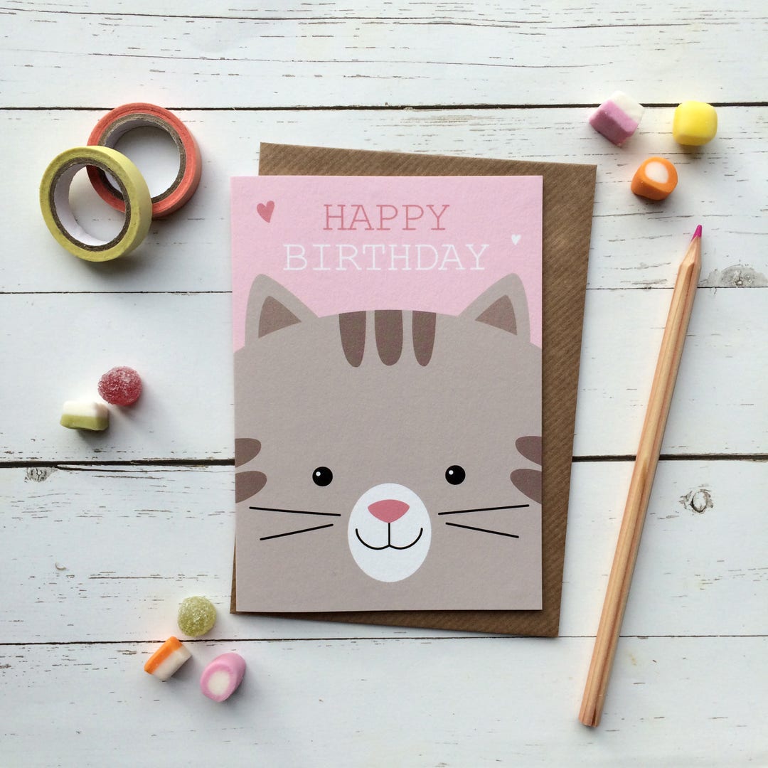 Cute Cat Birthday Card Kawaii Cat Birthday Card for Kids - Etsy UK