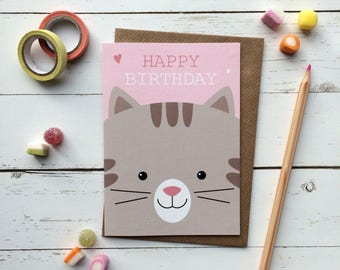 Cute Cat Birthday Card | Kawaii Cat birthday card for kids