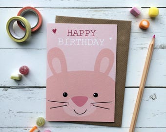 Cute Bunny Birthday Card | Kawaii Bunny birthday card for kids