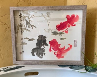Original Chinese Calligraphy and Painting Get Your Ducks in a Row Home Decor Frame Included Wall Hanging Art