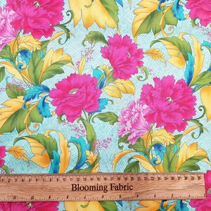 Bright pink flower fabric, 100% cotton print, craft and clothing, quilting fabric meter/ yard