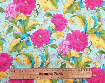 Bright pink flower fabric, 100% cotton print, craft and clothing, quilting fabric meter/ yard