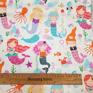 Mermaid fabric, Sea life fabric, Under the Sea fabric 100% woven cotton, craft and clothing Yard/Meter