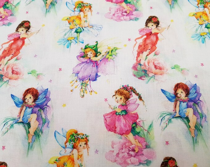 Fairies Cotton Fabric Flower Fairy Fabric Magical Fabric Etsy