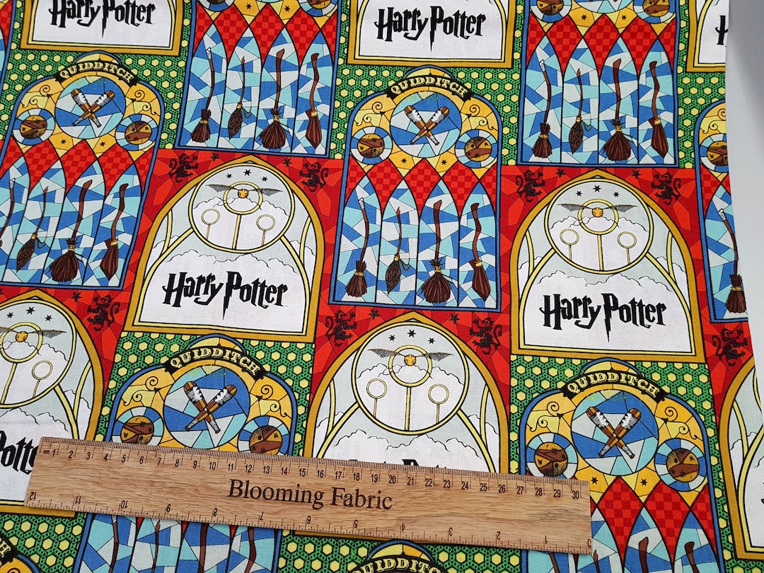 Harry Potter Fabric, Hogwarts Fabric, Mosaic Window Art, Broom Fabric