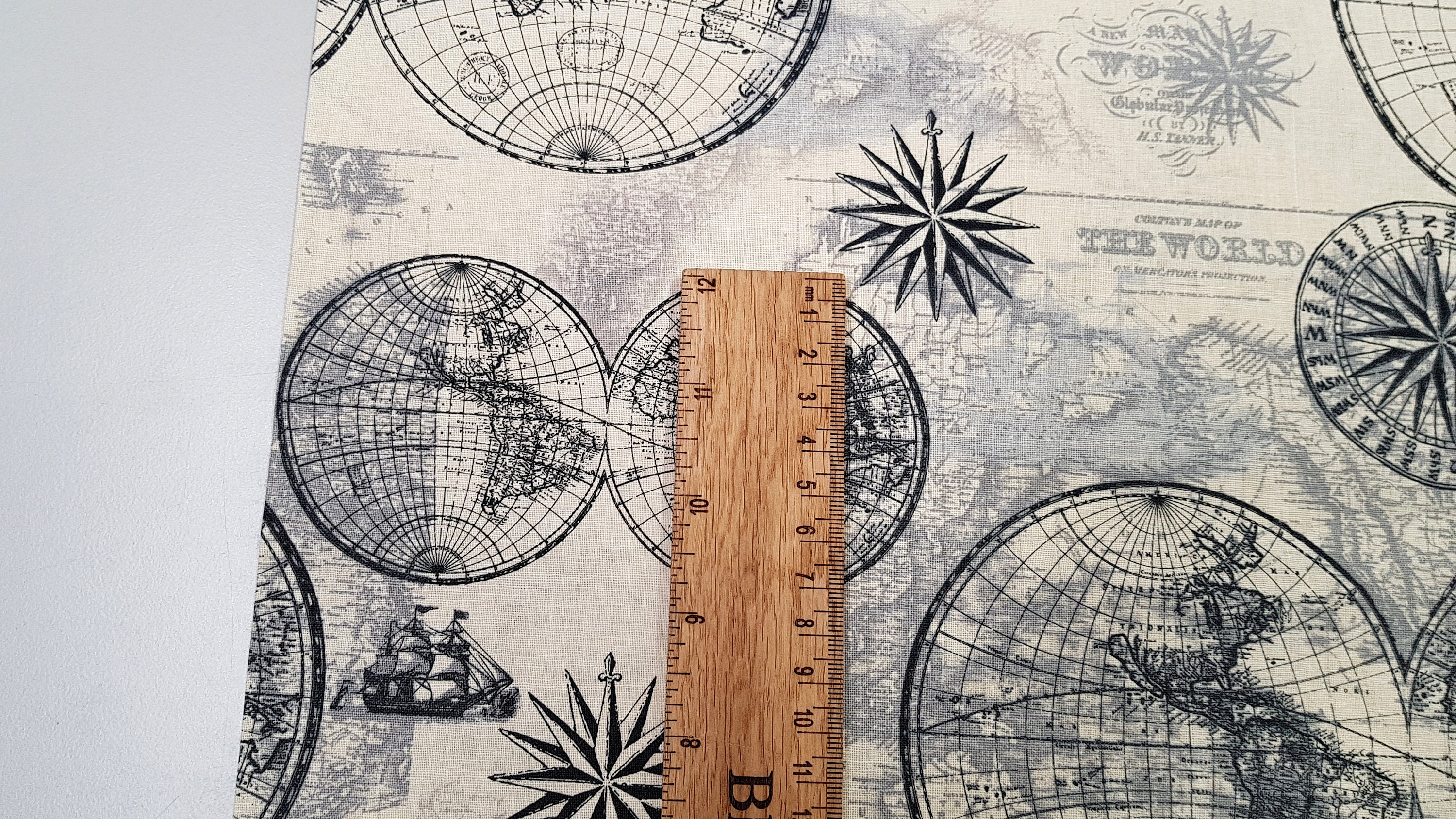 Globe Fabric Old Map Cotton Fabric World Map Fabric Craft Etsy UK
