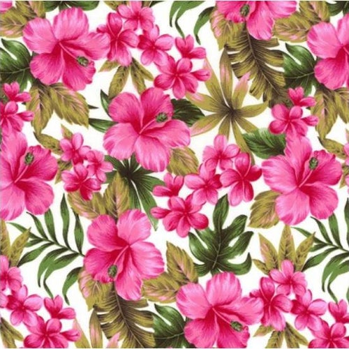 Hawaiian Fabric Blue Flowers Tropical Cotton Retro Etsy