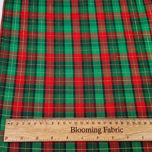 Traditional Christmas fabric, Plaid tartan fabric with gold thread, craft and clothing, Yard/Meter wide 43&quot;