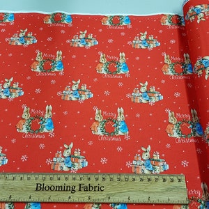 Tessuto Peter Rabbit, tessuto natalizio, tessuto coniglietto Flopsy Mopsy 100% cotone, artigianato e abbigliamento, tessuto per trapuntatura Iarda/metro di larghezza 43"