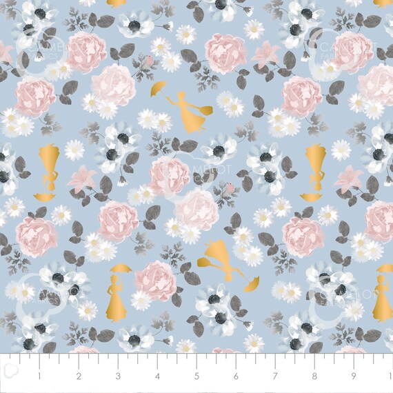DISNEY METALLIC CRAFT COTTON FABRIC MARY POPPINS