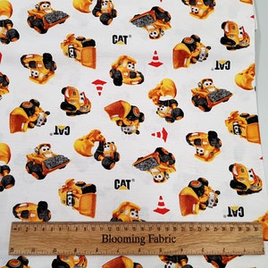 Cat digger, Construction Trucks fabric White, CAT Cotton fabric, 100% cotton, craft, quilting fabric Yard/Meter 43&quot; wide