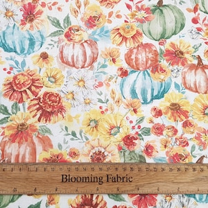 Pumpkin fabric, Fall Cotton Fabric, Autumn flower fabric, craft and clothing, quilting fabric