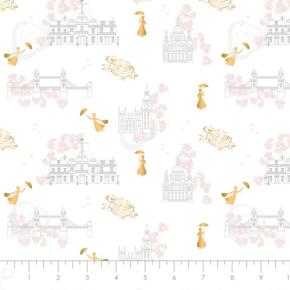 DISNEY METALLIC CRAFT COTTON FABRIC MARY POPPINS