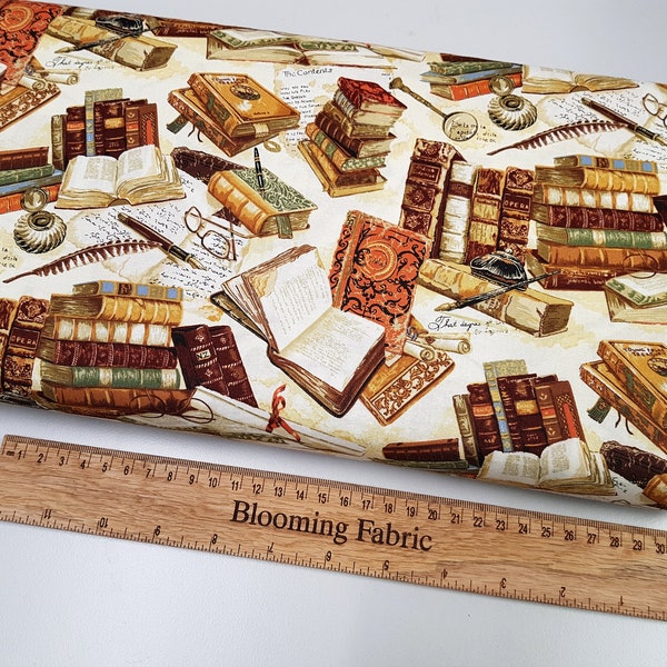 Book fabric, Vintage book fabric, 100% woven cotton, quality fabric, craft and clothing, quilting fabric, Yard/Meter, wide 43"