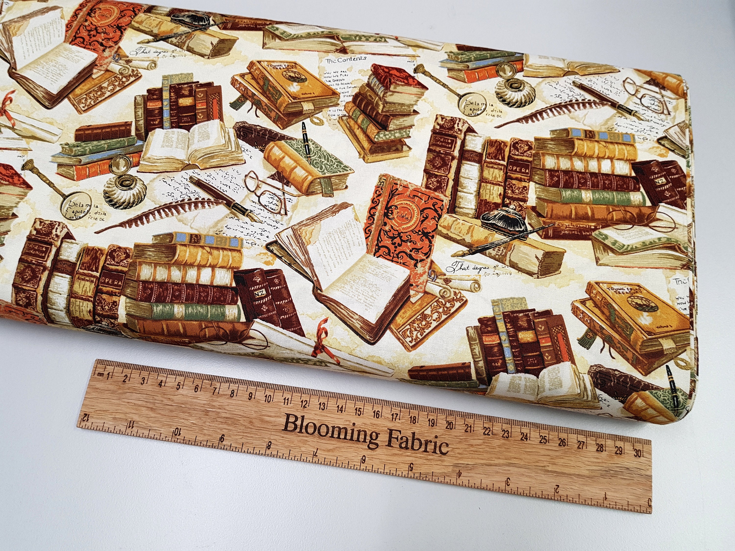 Book fabric Vintage book fabric 100 woven cotton quality Etsy