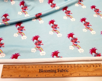 Trolls fabric, Poppy troll stretchy fabric, Rainbow Cotton knit fabric, Cotton Printed Jerseys yard/meter