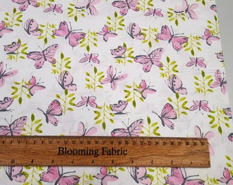 Pink Butterfly fabric, small print cotton 100% cotton print, craft and clothing, quilting fabric Meter/Yard