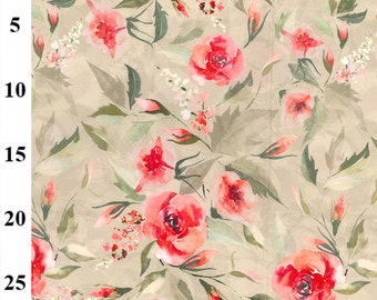 Coral pink floral fabric, 100% cotton lawn print, craft and clothing fabric Yard/Meter