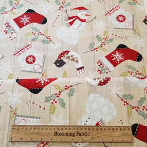 Christmas fabric, snowman fabric, Christmas stocking, Holly fabric print, 100% cotton  craft fabric Half meter/yard