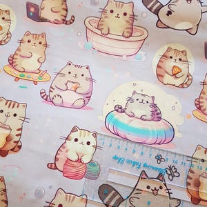 Cat life fabric, fun fabric, pet fabric craft and clothing, quilting fabric wide 58&quot;