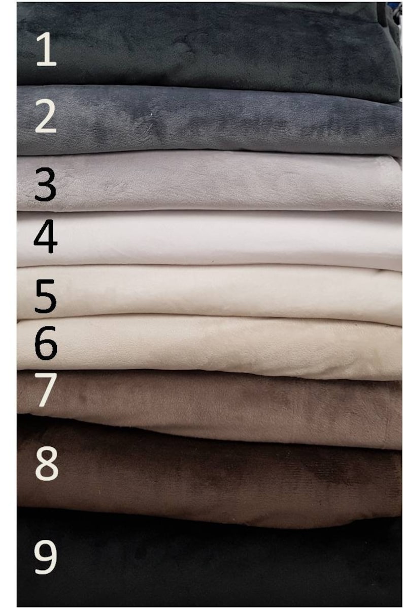 May include: Nine fabric swatches in various shades of gray, beige, and brown. The swatches are stacked on top of each other, with the darkest shade at the top and the lightest shade at the bottom. The swatches are numbered 1 through 9.