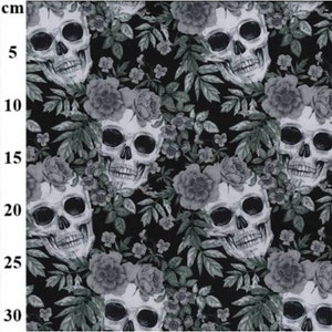Skull Skeletons and Roses cotton poplin fabric black/ grey Goth fabric, craft and clothing, quilting fabric 1 Fat Quarter Yard/Meter