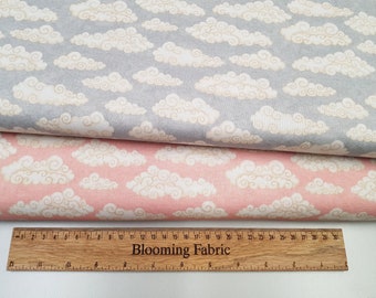 Tissu nuage, tissu gris, tissu nuage rose, imprimé 100% coton, artisanat et vêtements, tissu de pépinière Yard/Meter