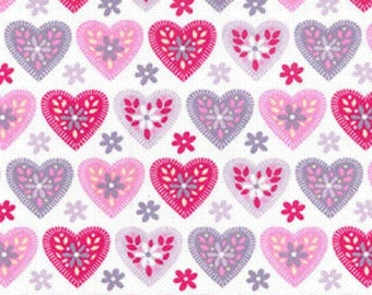Floral Heart Print Fabric, Quilting Cotton, Valentines Craft