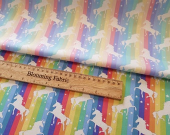 Rainbow fabric, unicorn fabric 100% cotton print, craft and clothing, nursery fabric Pastel or Bright Yard/Meter