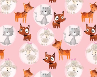 Cat fabric, dog fabric, pet fabric, Love animals, nurserie cotton, craft and clothing, quilting fabric Meter/ Yard