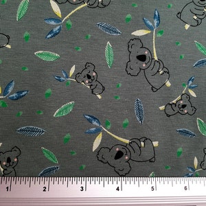 Cotton Jersey, Koala bear fabric, Green background, Cotton knit fabric, Yard/Meter, wide 58 image 1