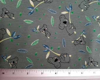 Cotton Jersey, Koala bear fabric, Green background, Cotton knit fabric, Yard/Meter, wide 58"