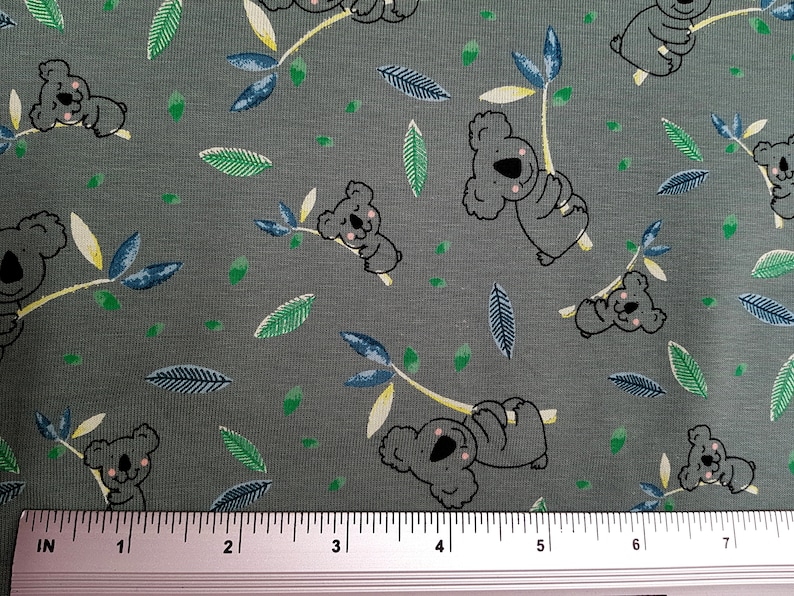 Cotton Jersey, Koala bear fabric, Green background, Cotton knit fabric, Yard/Meter, wide 58 image 1