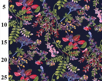 Flowers on navy, fall fabric Flower print , 100% cotton poplin print, craft and clothing, quilting fabric Yard/ Meter