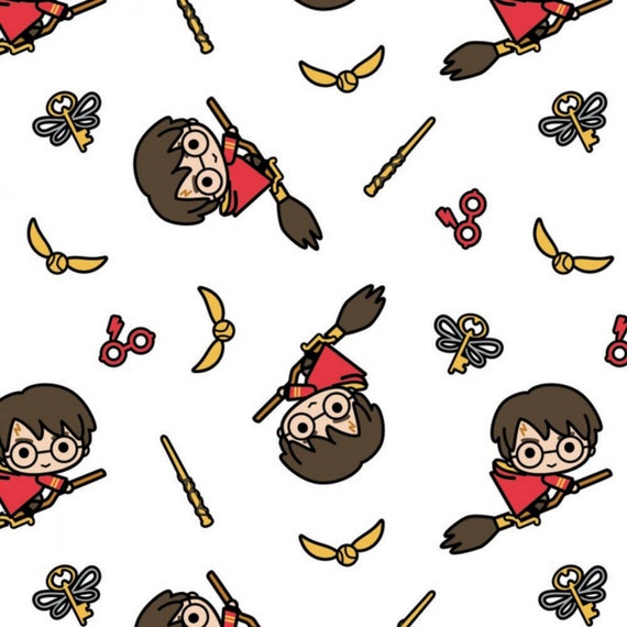 Harry Potter Kawaii Quidditch Fabric White Fabric Small Print - Etsy Denmark