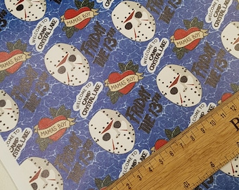 Horrorfilme Vinyl, Freitag der 13.Kunstleder, Vinyl-Material, PVC-Material, Taschenmaterial, Taschenherstellungsmaterial, Geldbörsenherstellung, Bogenherstellung