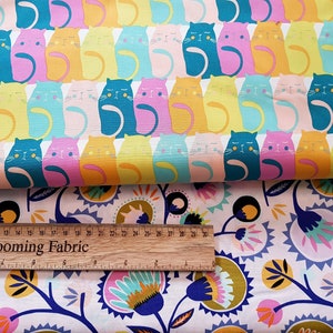 Cats fabric, animal fabric, Pastel cat fabric, Premium quality 100% cotton, pet fabric craft and clothing, quilting fabric Yard/meter