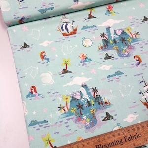 Neverland Island Mint, Riley Blake, Peter Pan Cotton fabric, 100% cotton, quilting fabric, craft fabric Wide 43&quot;
