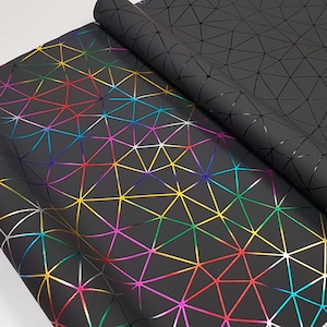 Vinyl material, Geometric vinyl Black/ Rainbow, PVC material, bag making material, purse making